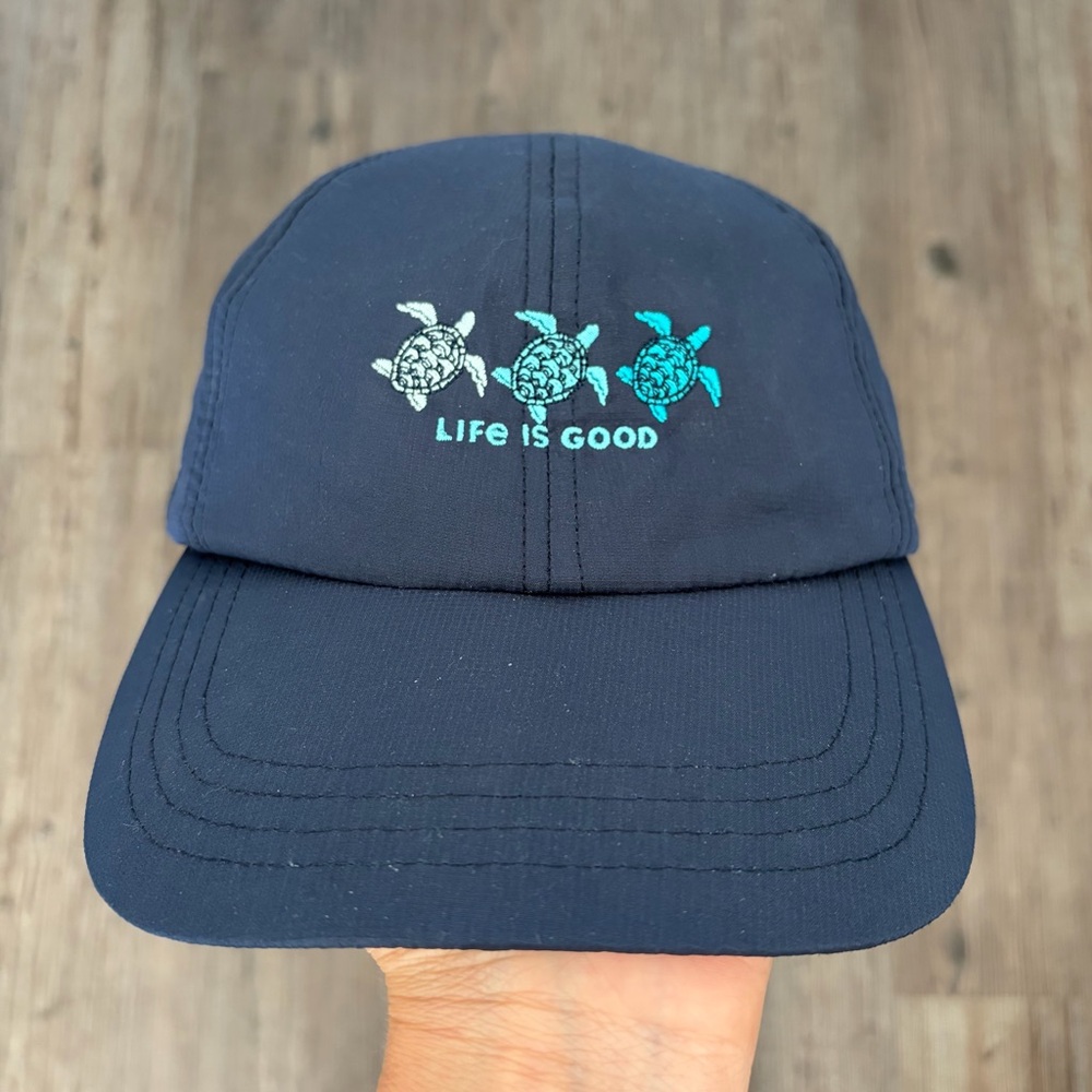 Life Is Good Navy Hat with Teal Turtle Embroidery